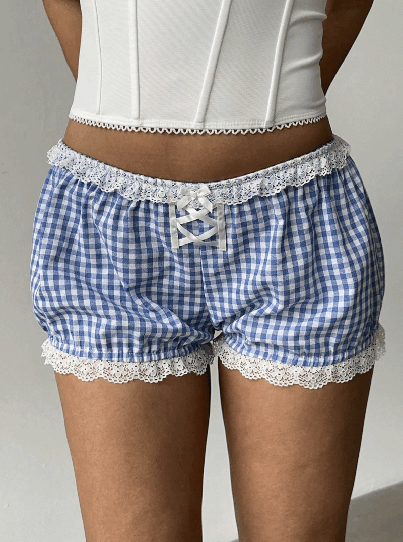 Amy Blue Cotton Contrast Lace Shorts - Image 4