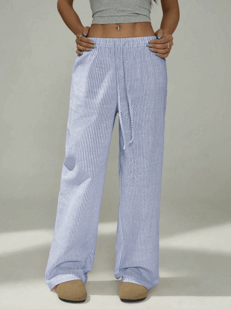 Eunia Blue Stripe Cotton Relaxed Fit Jogger - Image 3