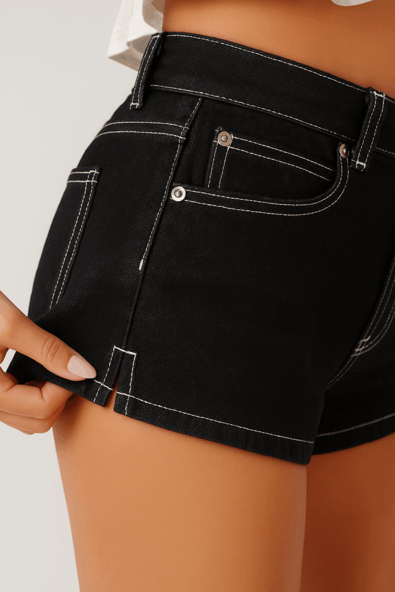Filly Black Contrast Stitch Cotton Shorts - Image 2