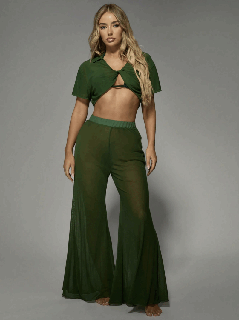 Wami Green Mesh Flared Leg Mesh Pant - Image 5