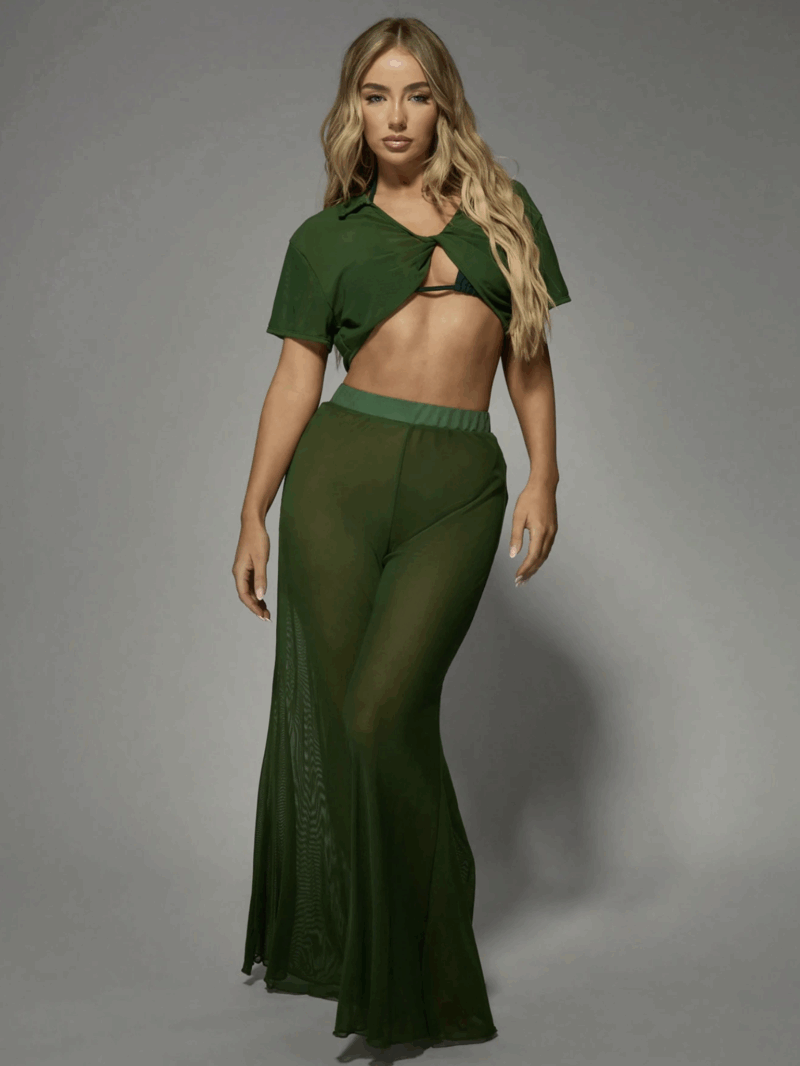 Wami Green Mesh Flared Leg Mesh Pant - Image 6