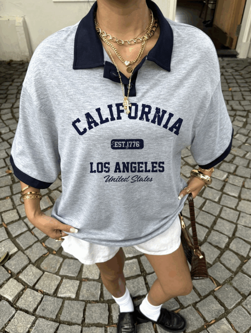 California Print Contrast Collared Oversized Sweatshirt - Image 3