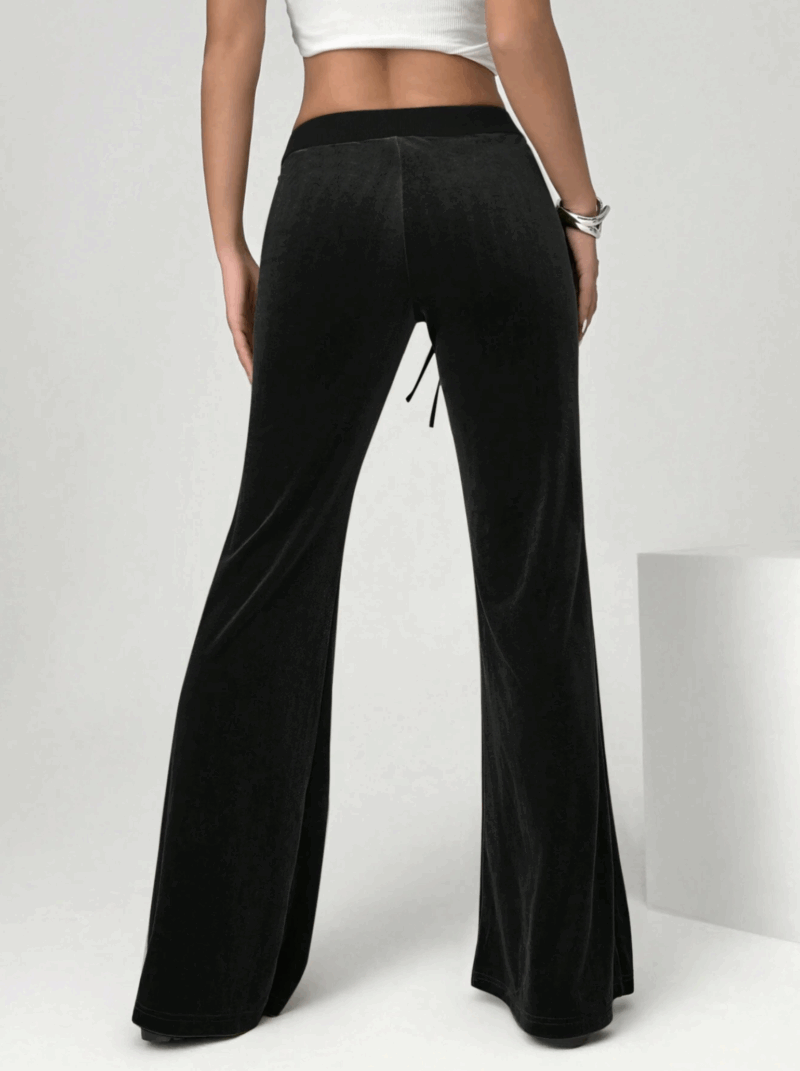 Tracy Black Flared Leg High Waisted Velour Pants - Image 2