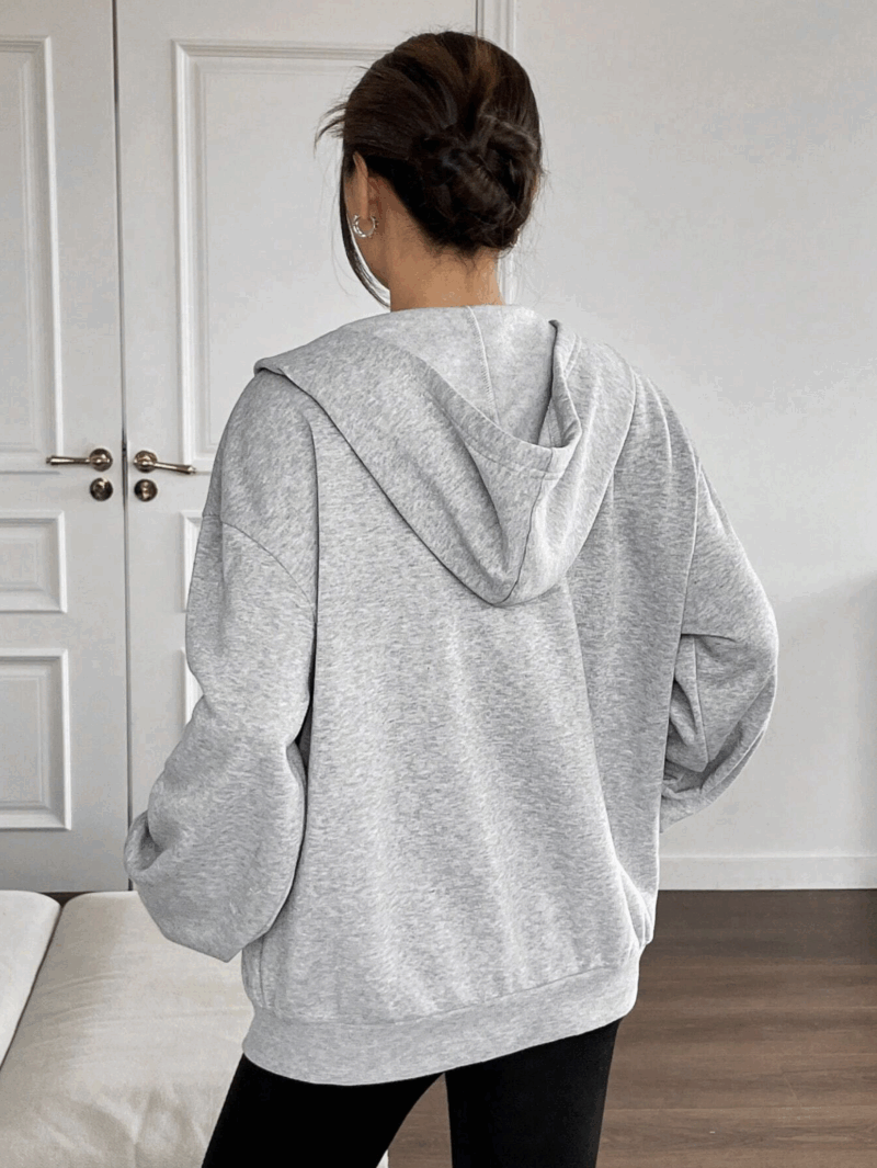 Diana Grey Zipper Hooded Zipper Sweatshirt - Image 2