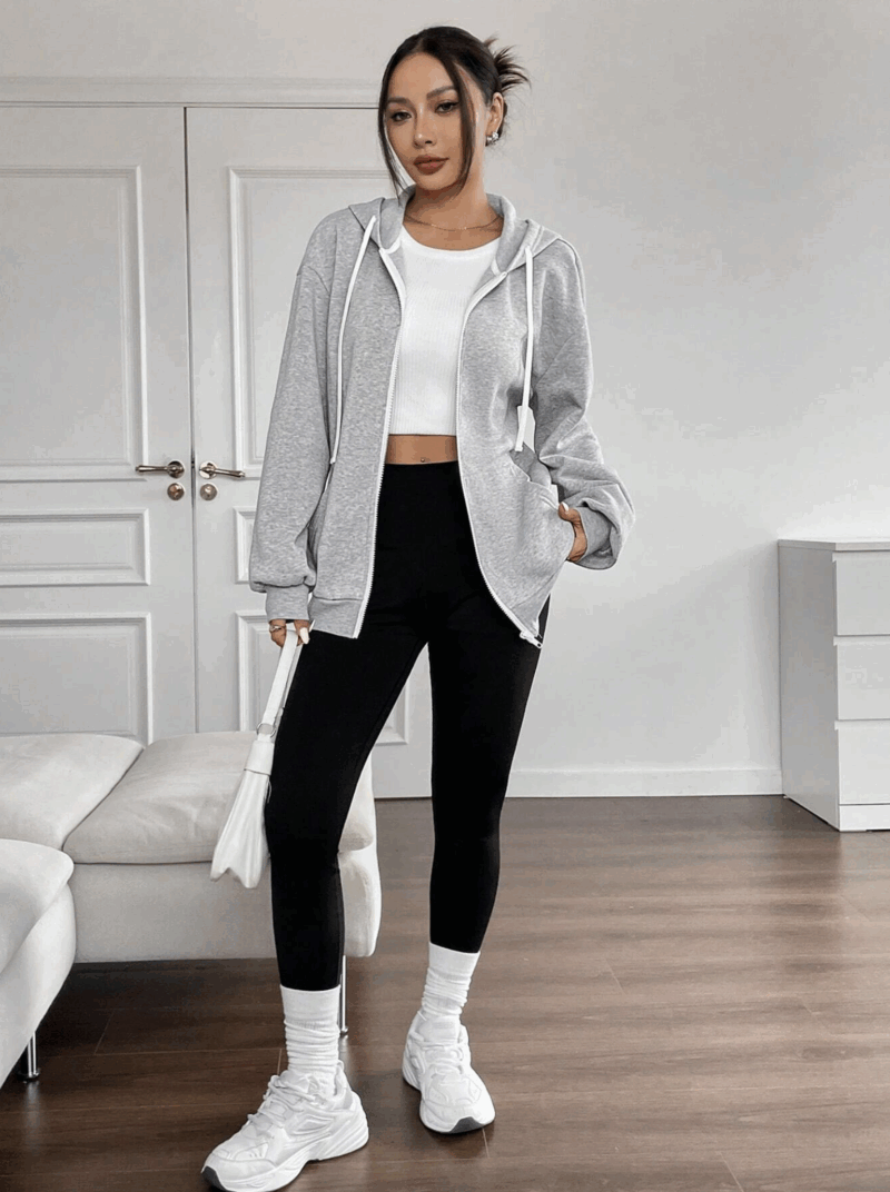 Diana Grey Zipper Hooded Zipper Sweatshirt - Image 3