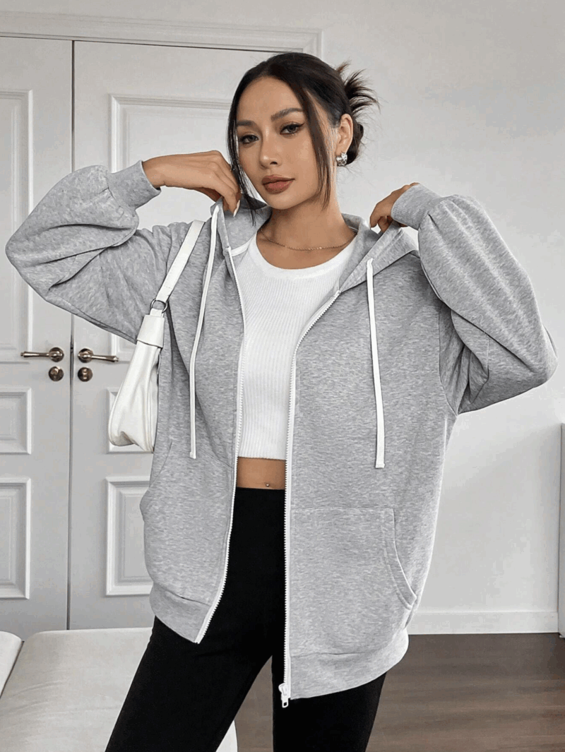 Diana Grey Zipper Hooded Zipper Sweatshirt - Image 4