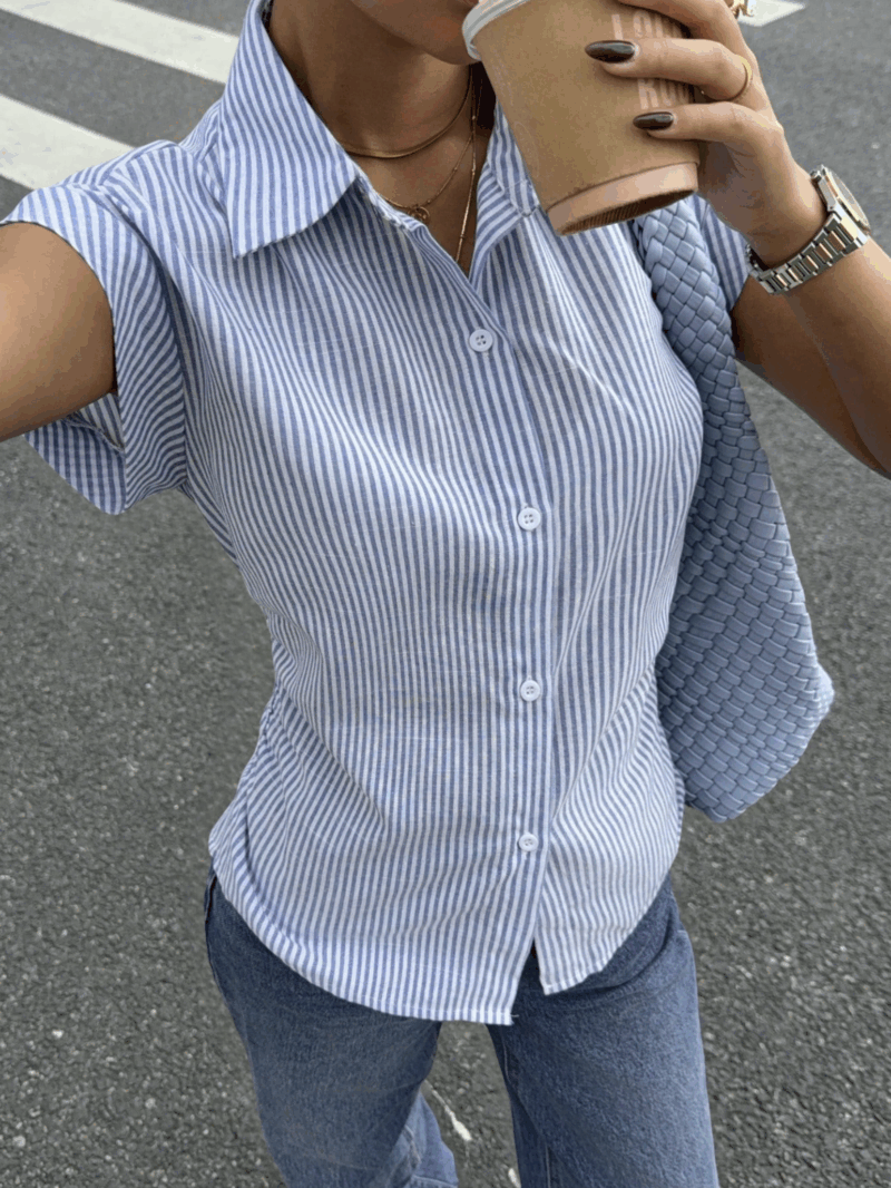 Clarna Blue Striped Cotton Shirt