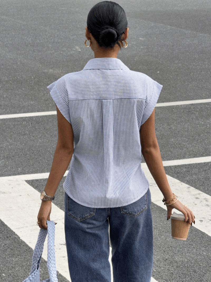 Clarna Blue Striped Cotton Shirt - Image 2