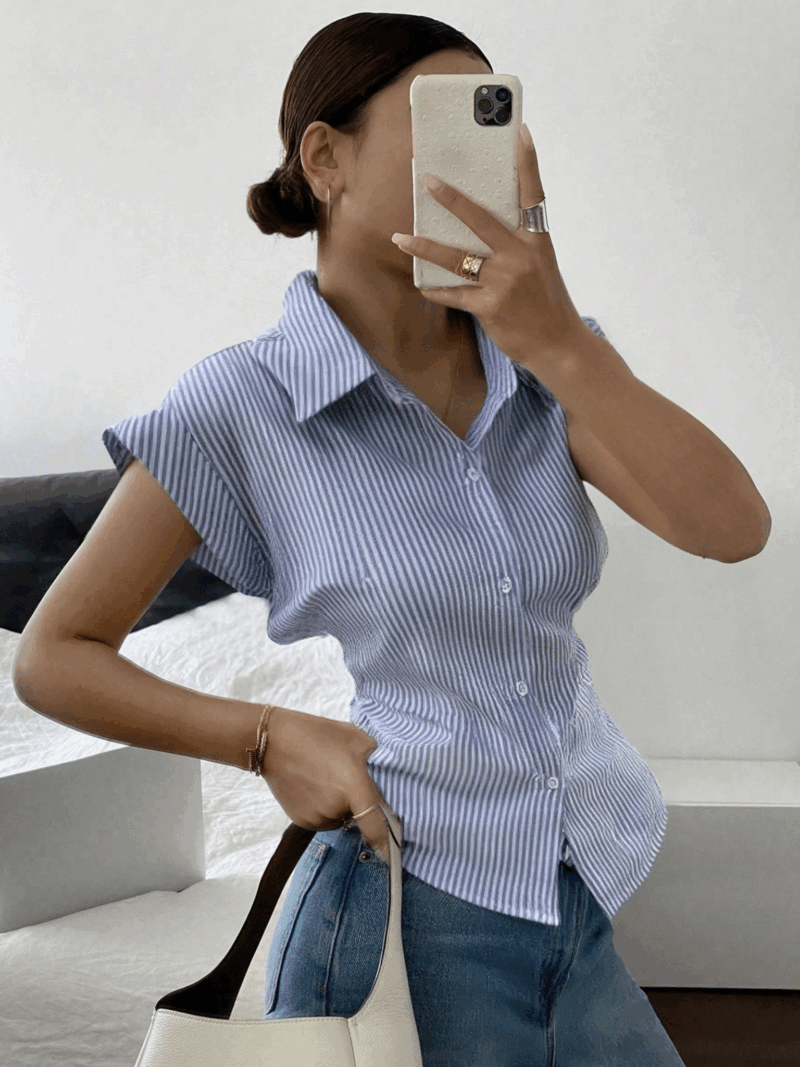 Clarna Blue Striped Cotton Shirt - Image 3