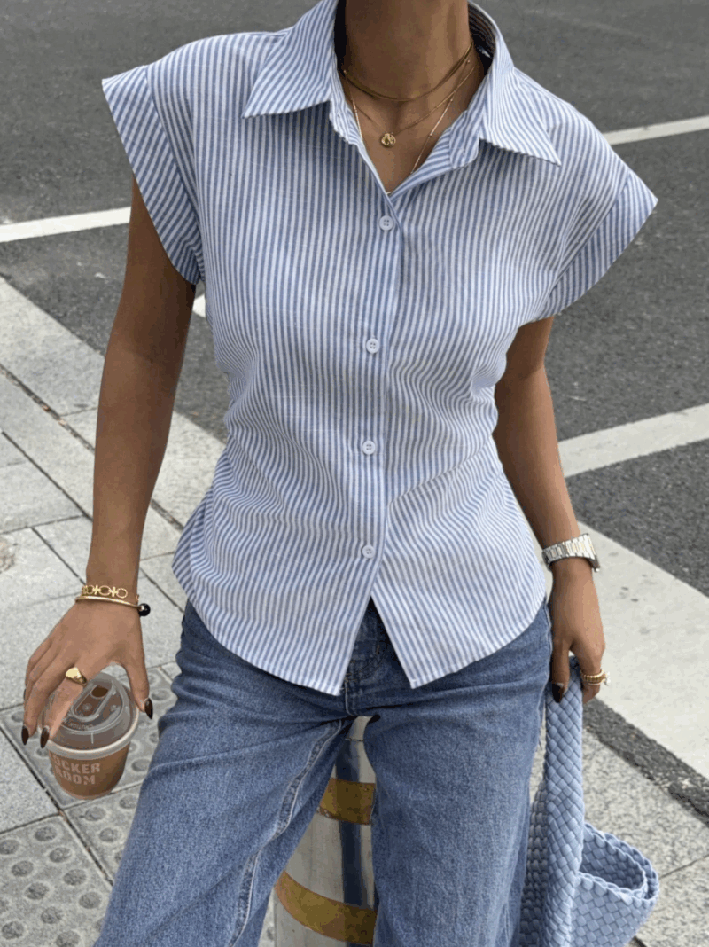 Clarna Blue Striped Cotton Shirt - Image 4