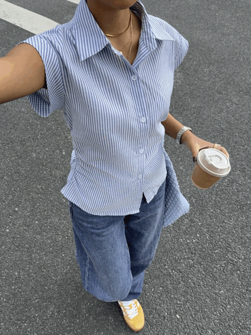 Clarna Blue Striped Cotton Shirt - Image 5