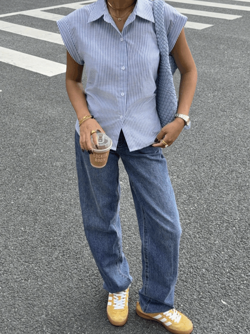 Clarna Blue Striped Cotton Shirt - Image 6