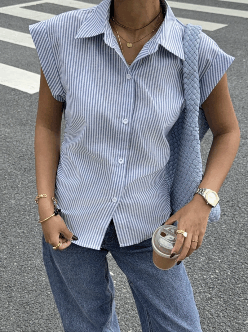 Clarna Blue Striped Cotton Shirt - Image 7