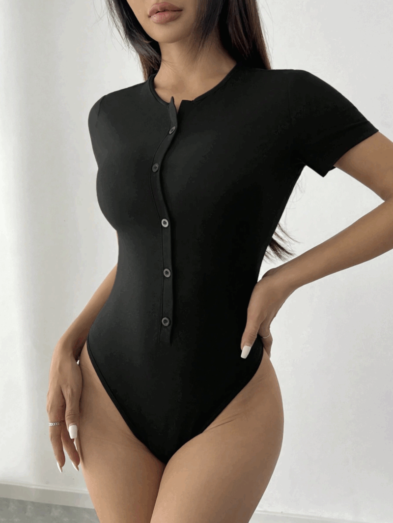 Bixy Black Buttoned Rounch Neck Bodysuit - Image 6