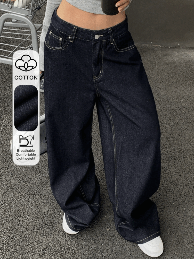 Herica Black Contrast Stitch Relaxed Fit Pants