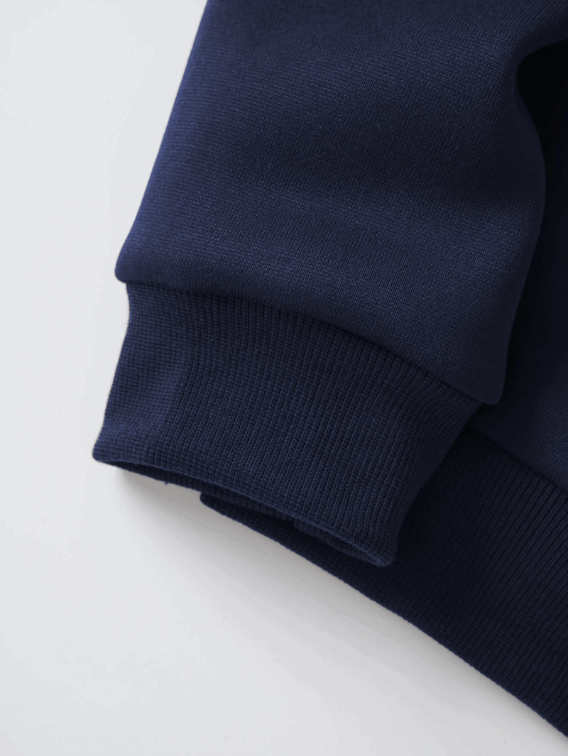 Navy Blue Relaxed Fit Fleece Cotton Sweatshirt - Image 2