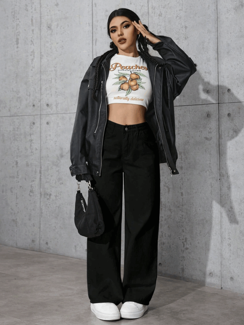 Briana Black Cotton Cargo Pants - Image 4