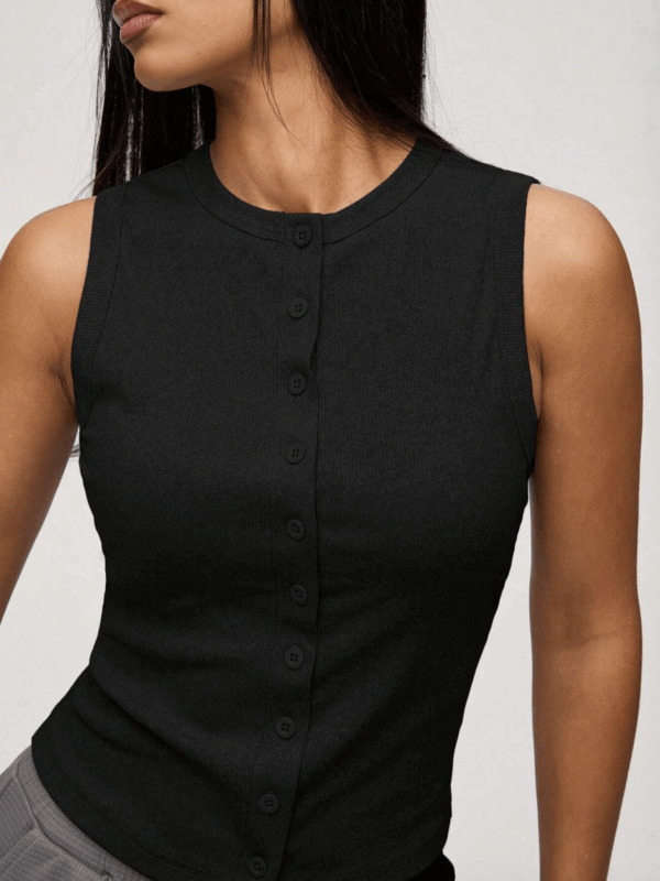 Riley Black Buttoned Round Neck Top