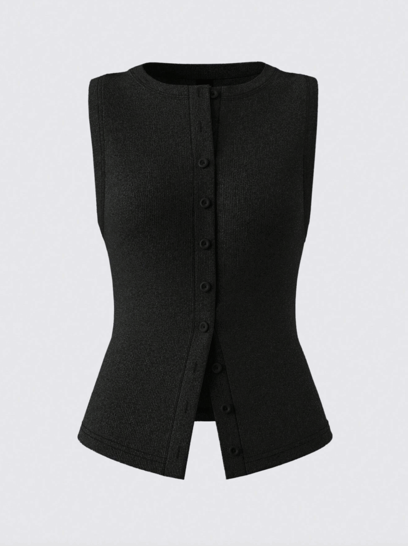 Riley Black Buttoned Round Neck Top - Image 3