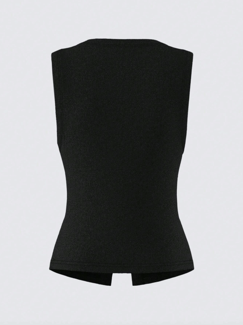 Riley Black Buttoned Round Neck Top - Image 4