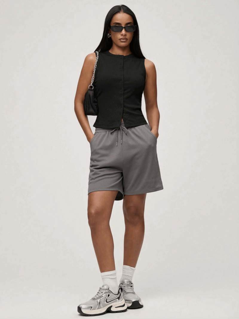 Riley Black Buttoned Round Neck Top - Image 5