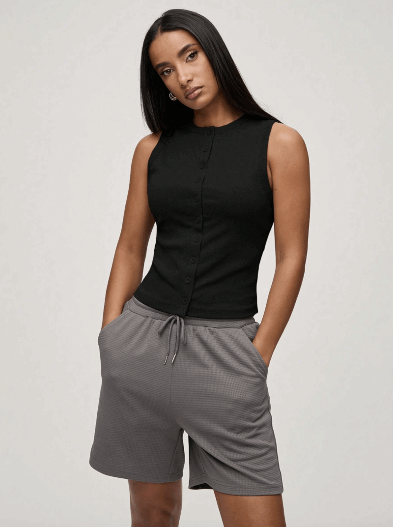 Riley Black Buttoned Round Neck Top - Image 6