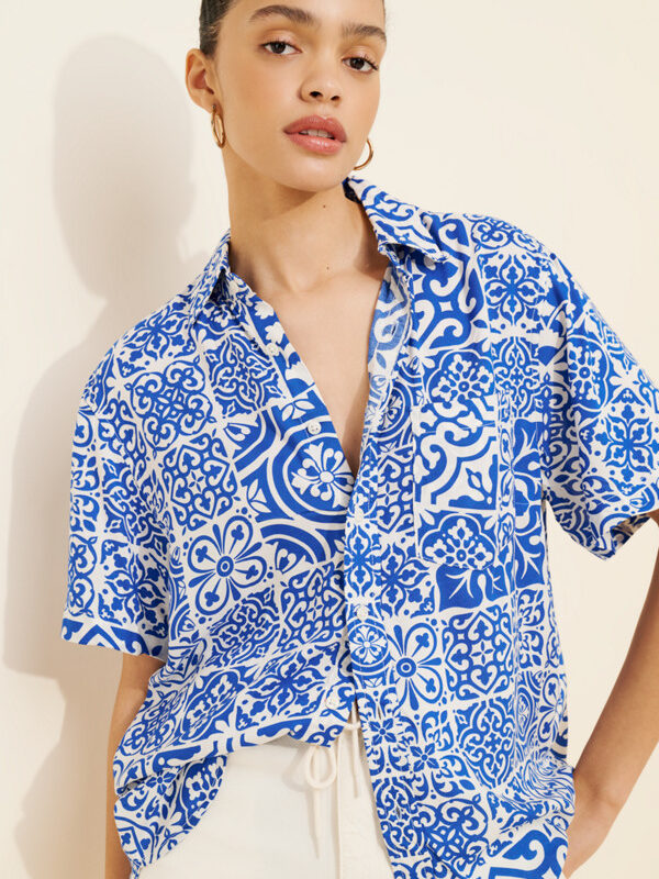 Alice Blue Abstract Print Cotton Shirt