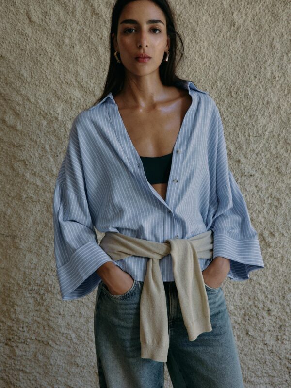 Layla Blue Stripes Relaxed Fit Oversized Shirt