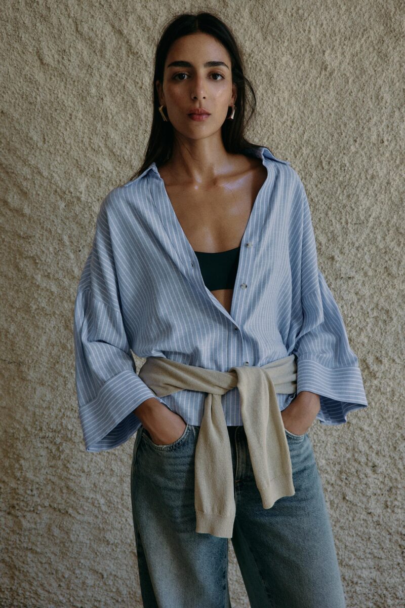 Layla Blue Stripes Relaxed Fit Oversized Shirt