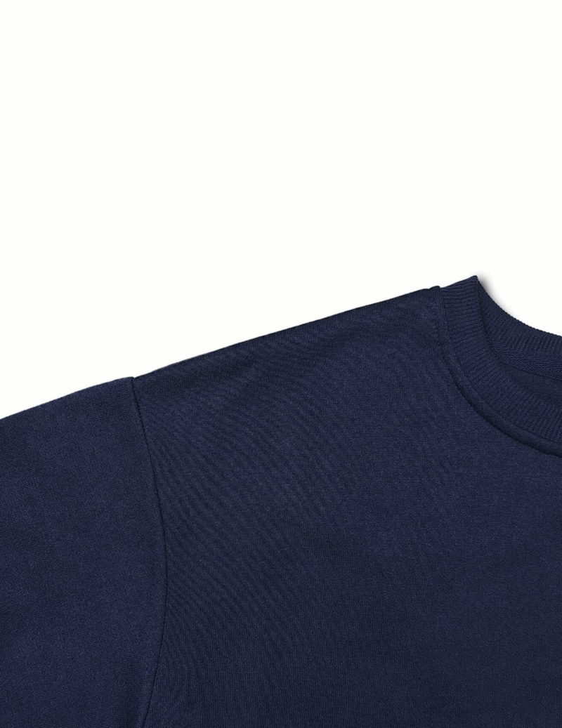 Navy Blue Relaxed Fit Fleece Cotton Sweatshirt - Image 6