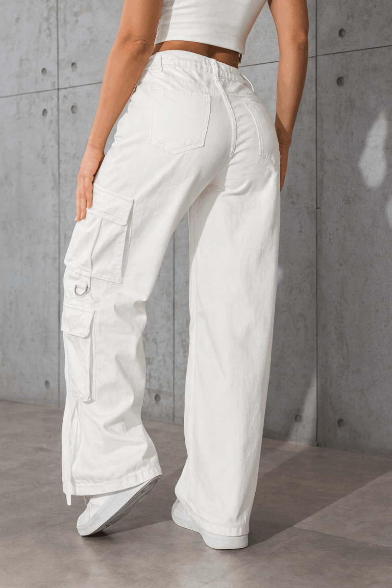 Nelly White Belted Pockets Relaxed Fit Cargo Pants - Image 2