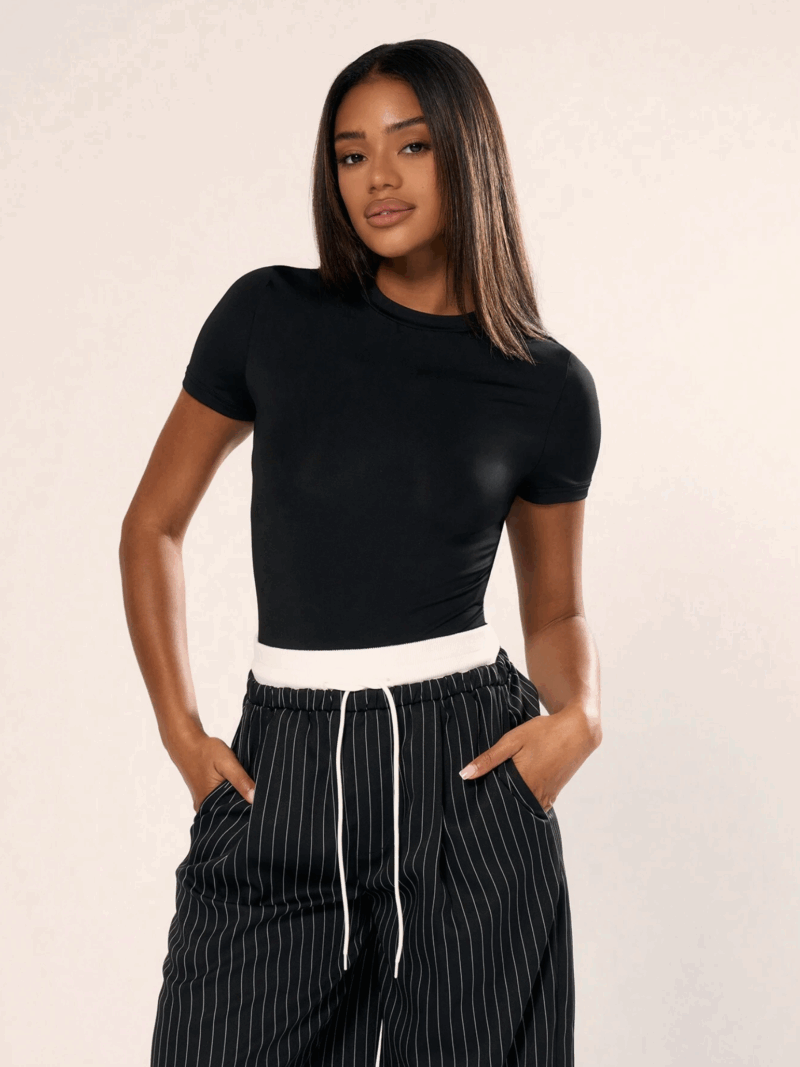 Pevica Black Short Sleeves Stretchy Bodysuit - Image 3