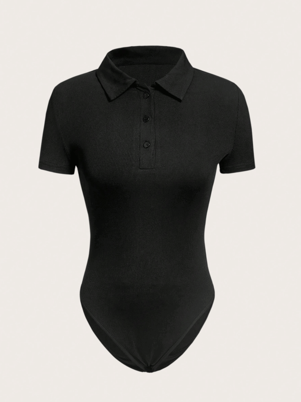 Duvy Black Short Sleeves Buttoned Bodysuit