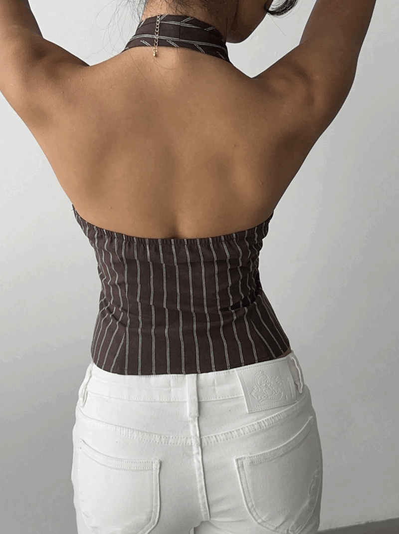 Siliza Brown Stripes Halterneck Vest Top - Image 2