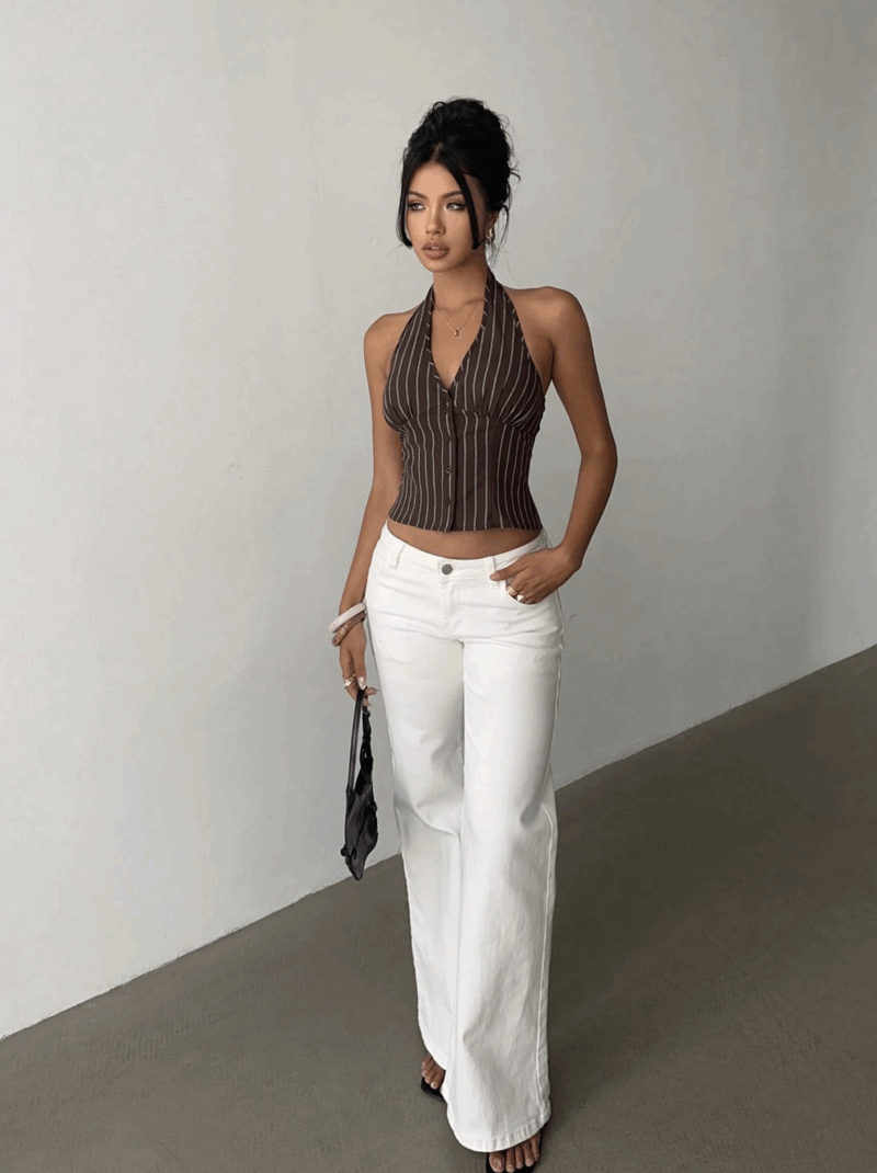 Siliza Brown Stripes Halterneck Vest Top - Image 4