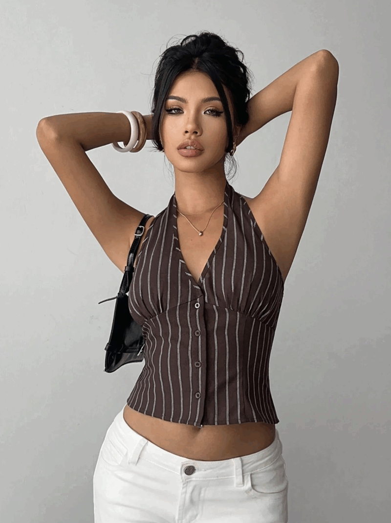 Siliza Brown Stripes Halterneck Vest Top - Image 5