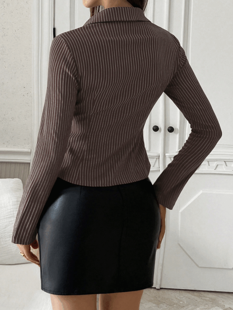 Vicky Brown Stripes Panelled Full Sleeves Shirt - Image 2