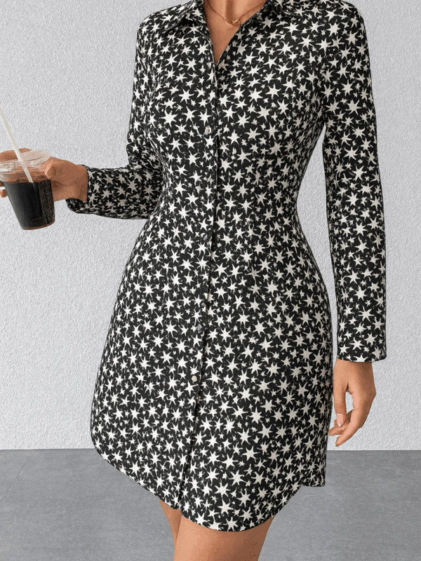 Kena Black Star Print Full Sleeves Shirt Dress