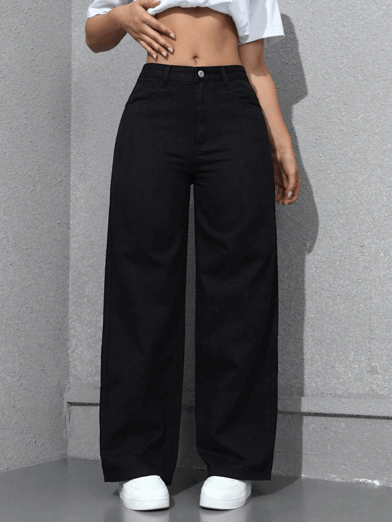 Strima Black Relaxed Fit Cotton Pants