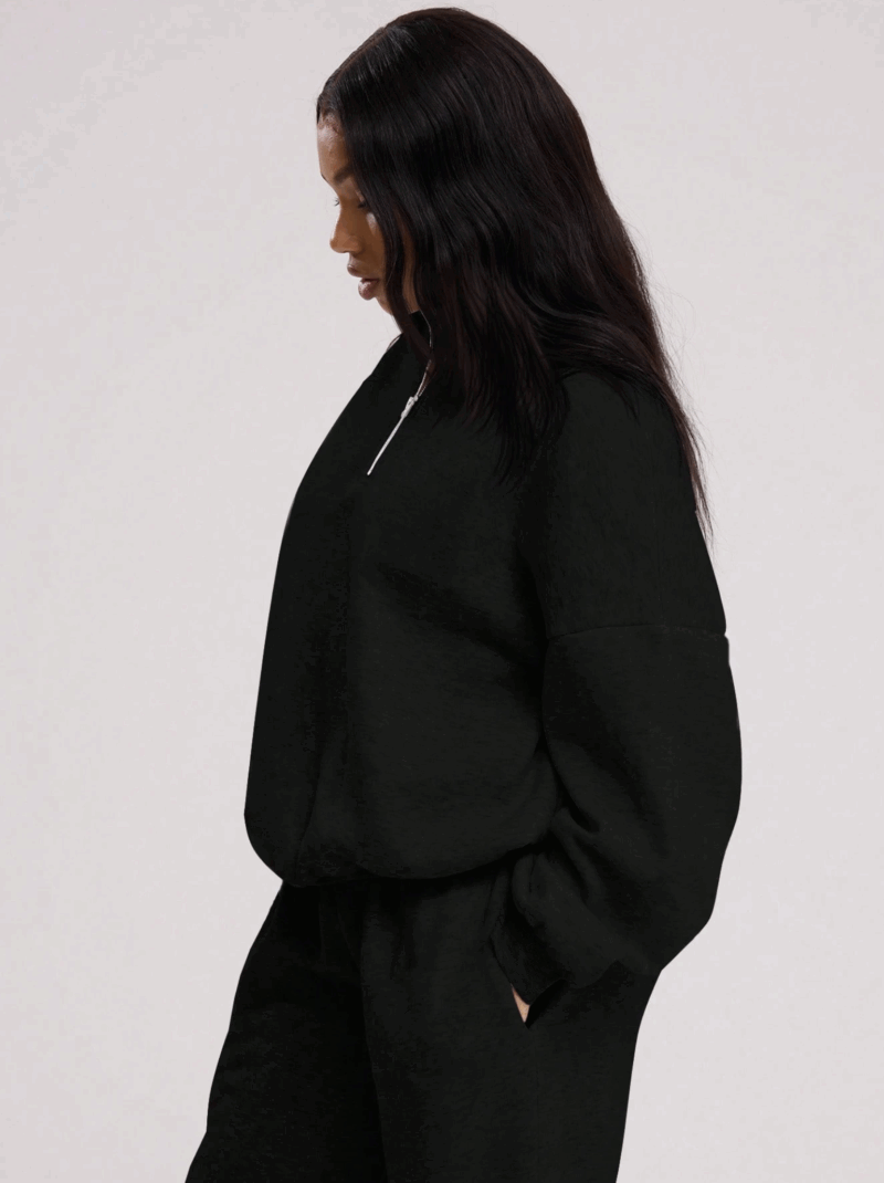 Rimmy Black Quarter Zipper Oversized Fleece Sweatshirt - Image 2