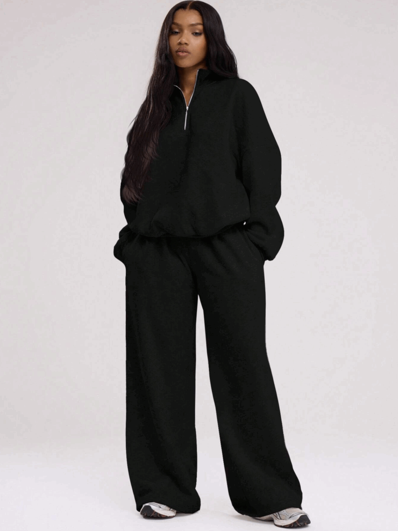 Rimmy Black Quarter Zipper Oversized Fleece Sweatshirt - Image 3