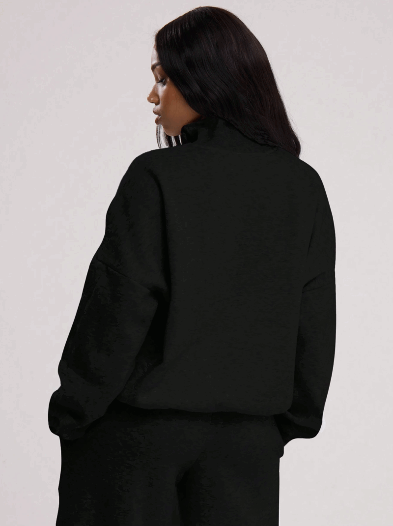 Rimmy Black Quarter Zipper Oversized Fleece Sweatshirt - Image 5