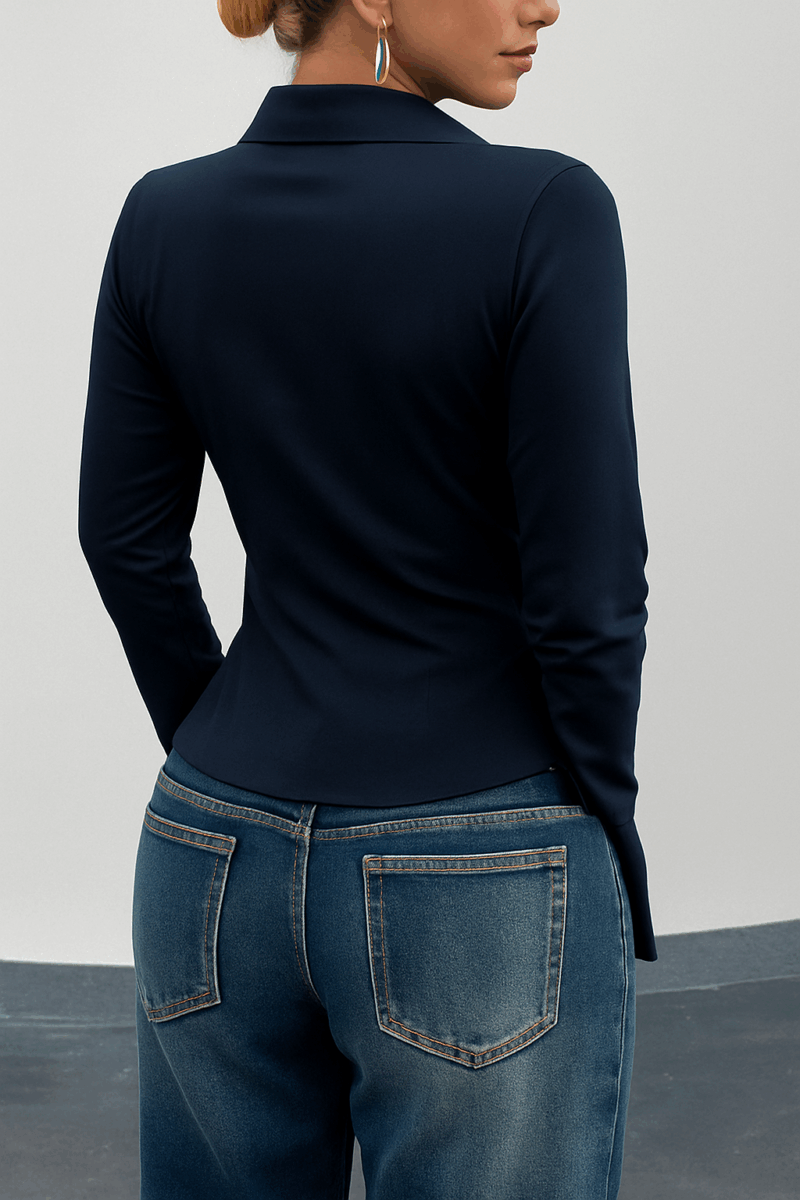 Shivy Navy Blue Pleated Full Sleeves Shirt - Image 2