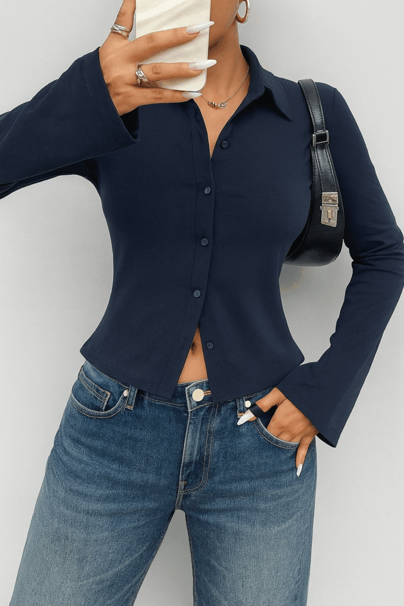 Shivy Navy Blue Pleated Full Sleeves Shirt - Image 4