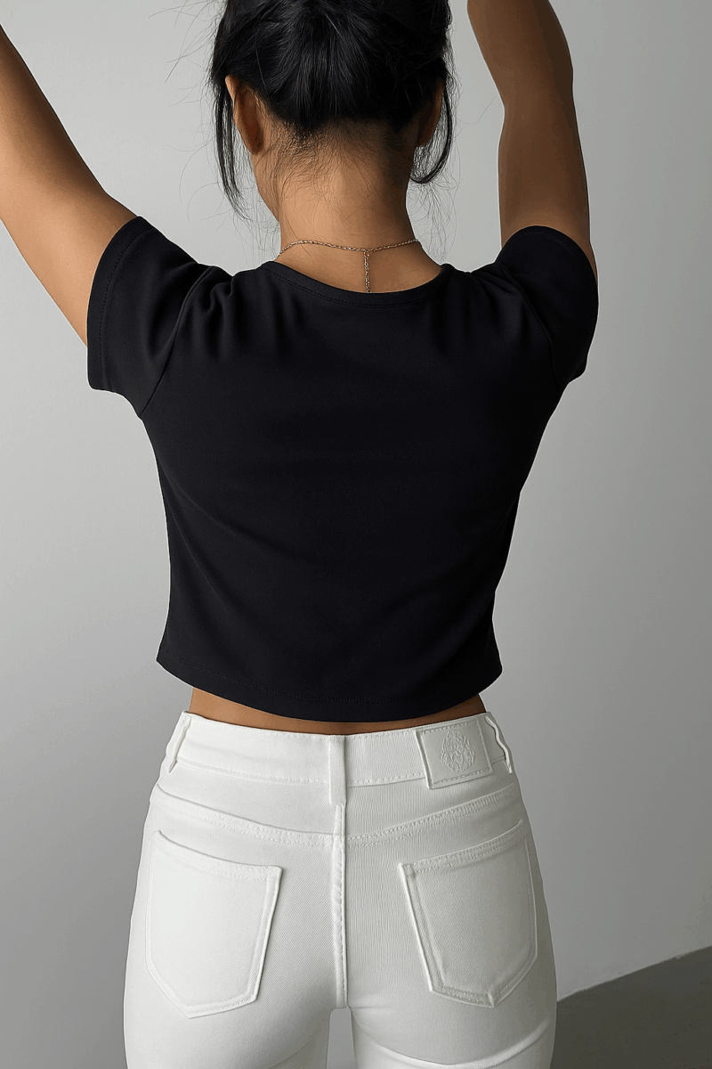 Raymi Black White Contrast Binding Crop Top - Image 2
