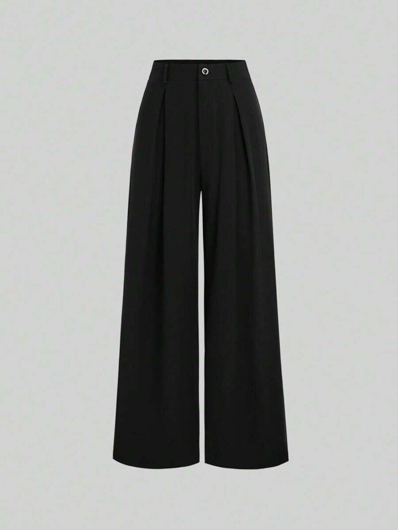 Jamie Black Pleated Tailored Cotton Trousers