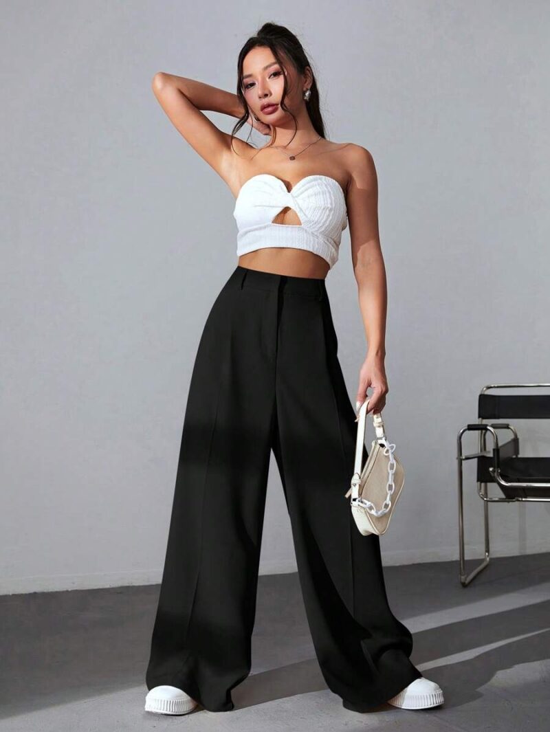 Viona Black Tailored Cotton Trousers - Image 3
