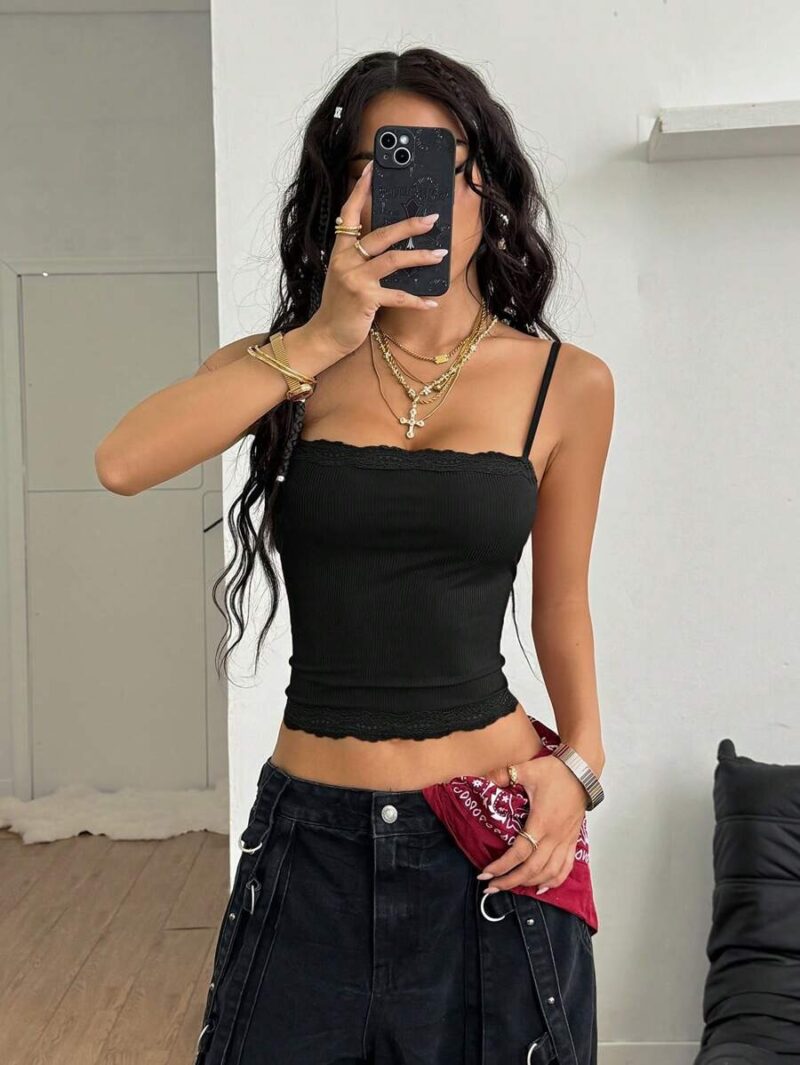 Jaydin Black Lace Cami Crop Top - Image 4