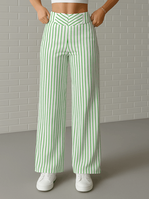 Beeny Green Stripes Cotton Tailored Trousers