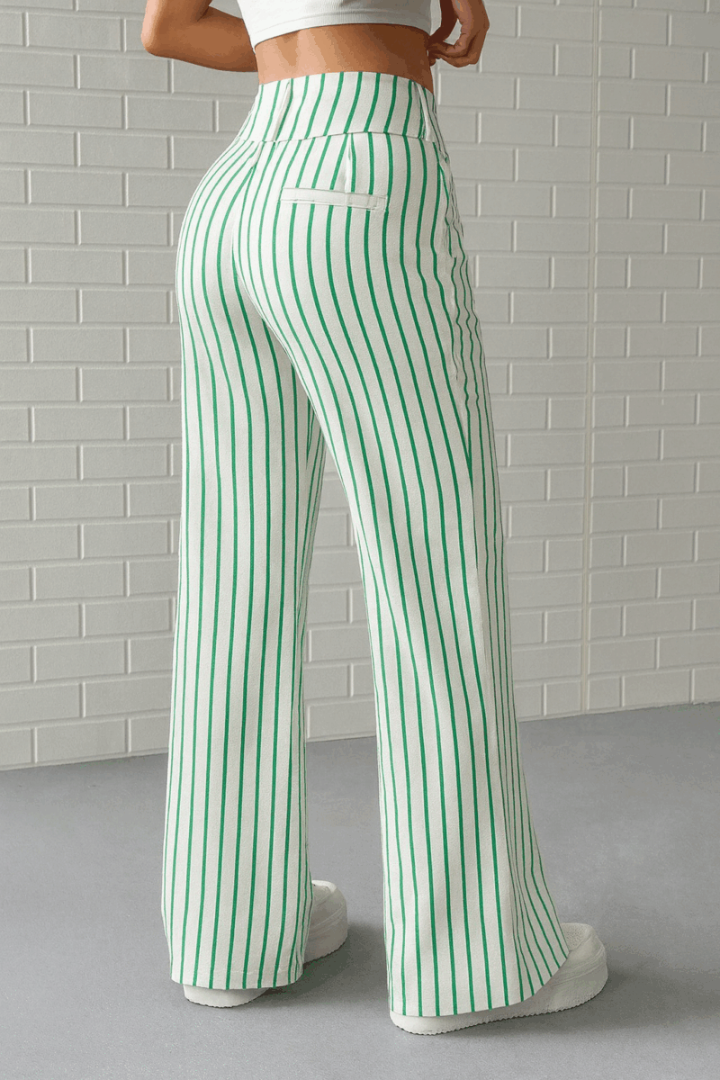 Beeny Green Stripes Cotton Tailored Trousers - Image 3